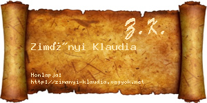 Zimányi Klaudia névjegykártya